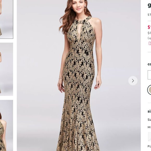 Gold lace high-neck halter mermaid maxi gown - Picture 1 of 9
